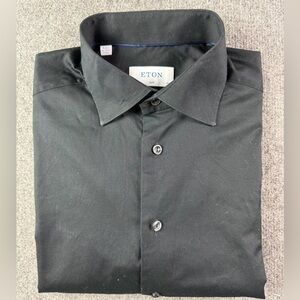 Eton Slim Fit Mens 100% Cotton Long Sleeve Dress Shirt Size 42-16.5 Black